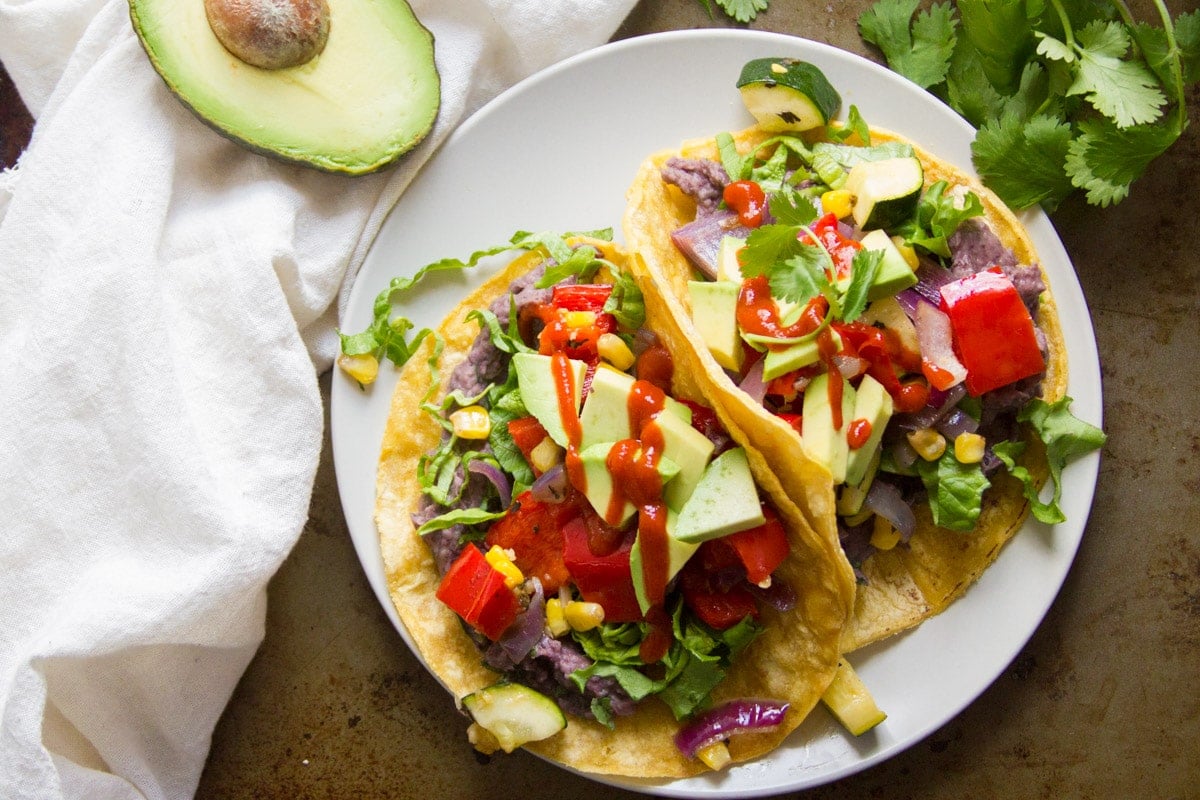 No-Fuss Roasted Veggie Tacos with Creamy Black Beans